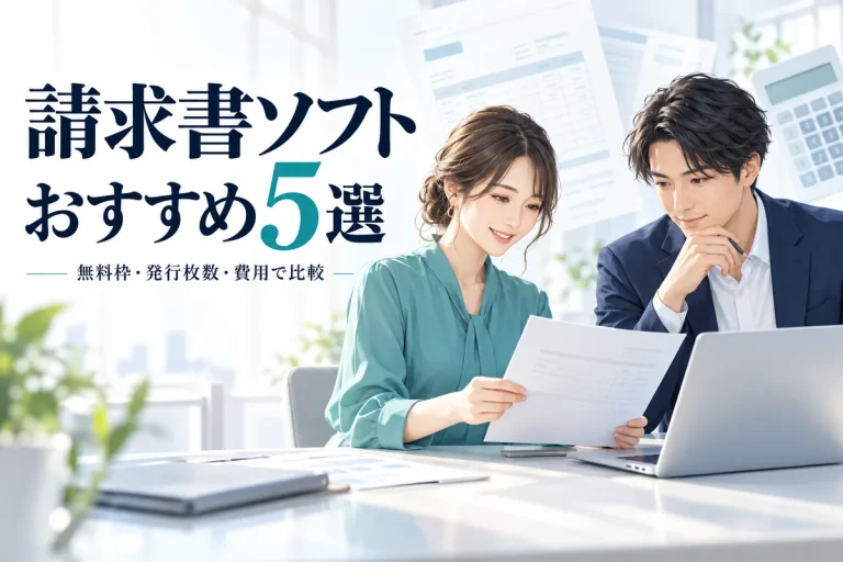 請求書ソフトおすすめ5選。無料枠・発行枚数・費用を比較するイメージ