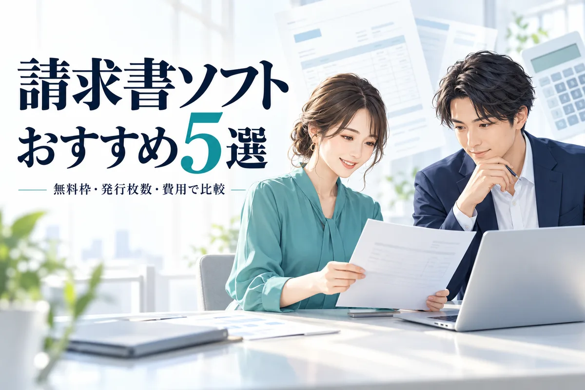 請求書ソフトおすすめ5選。無料枠・発行枚数・費用を比較するイメージ